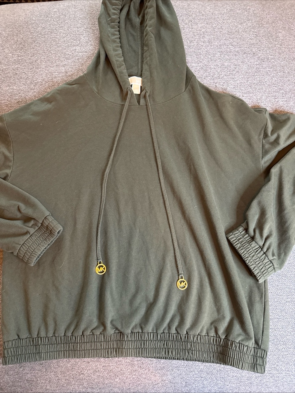 Michael Kors Olive Green Hooded Sweatshirt with Gold Accent Drawcords